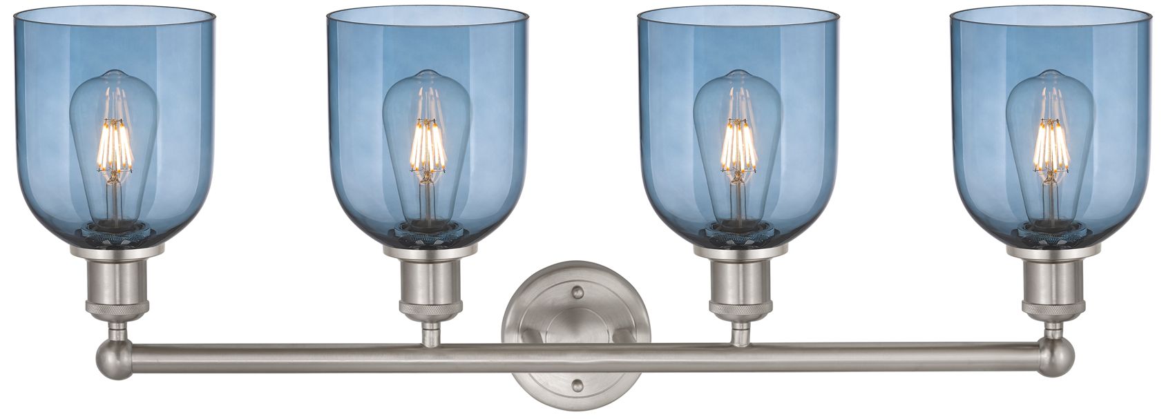 Image 2 Bella 32 1/2"W Satin Nickel 4-Light Bath Light w/ Blue Glass more views