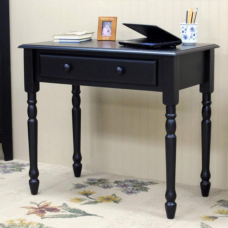 Image 1 Bella 34" Wide Antique Black Wood 1-Drawer Desk
