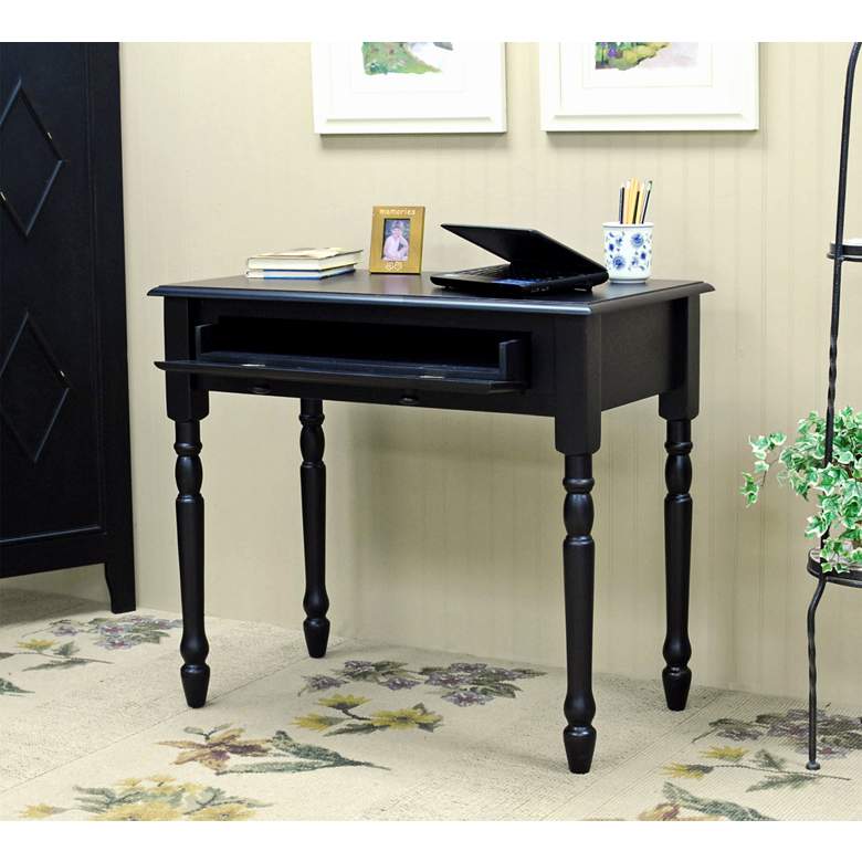 Image 3 Bella 34" Wide Antique Black Wood 1-Drawer Desk more views