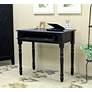3_Bella 34" Wide Antique Black Wood 1-Drawer Desk more views