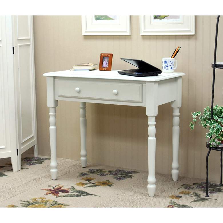 Image 1 Bella 34" Wide Antique Ivory Wood 1-Drawer Desk