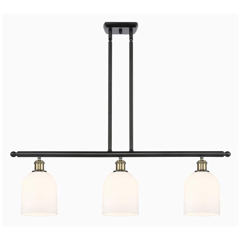 Image 1 Bella 36"W 3-Light Black Brass Stem Island Light w/ Gloss White Shade