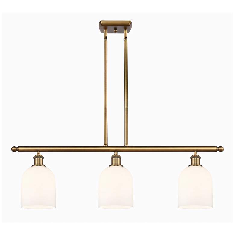Image 1 Bella 36"W 3-Light Brushed Brass Stem Island Light w/ Gloss White Shad