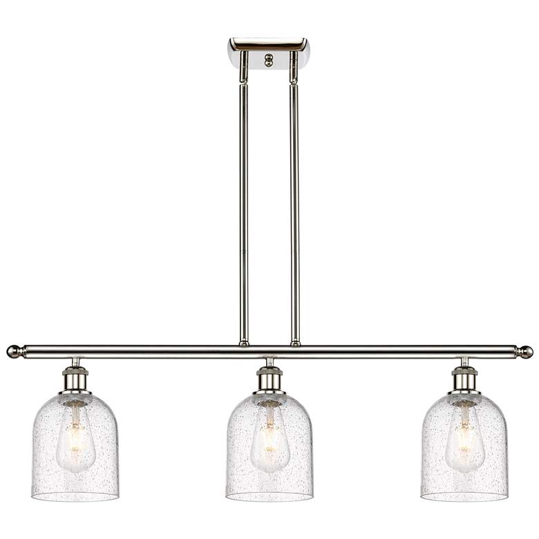 Image 1 Bella 36"W 3-Light Polished Nickel Stem Island Light w/ Seedy Shade