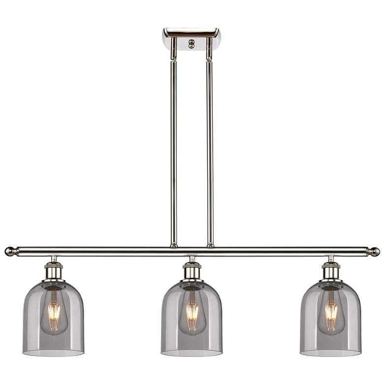 Image 1 Bella 36"W 3-Light Polished Nickel Stem Island Light w/ Smoke Shade