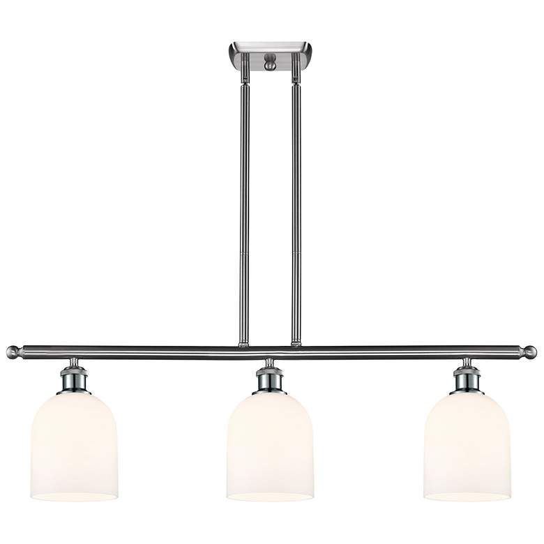 Image 1 Bella 36"W 3-Light Satin Nickel Stem Island Light w/ Gloss White Shade