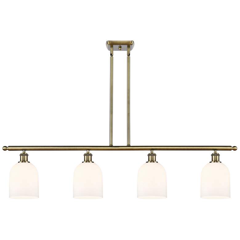 Image 1 Bella 48"W 4-Light Antique Brass Stem Island Light w/ Gloss White Shad