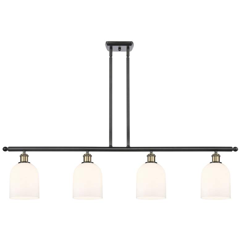 Image 1 Bella 48"W 4-Light Black Brass Stem Island Light w/ Gloss White Shade