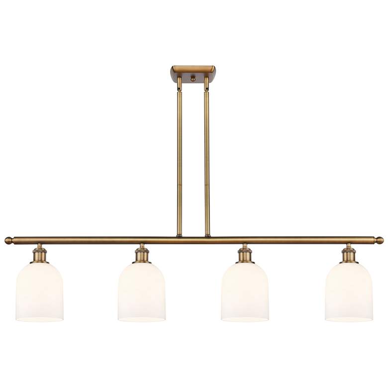 Image 1 Bella 48"W 4-Light Brushed Brass Stem Island Light w/ Gloss White Shad
