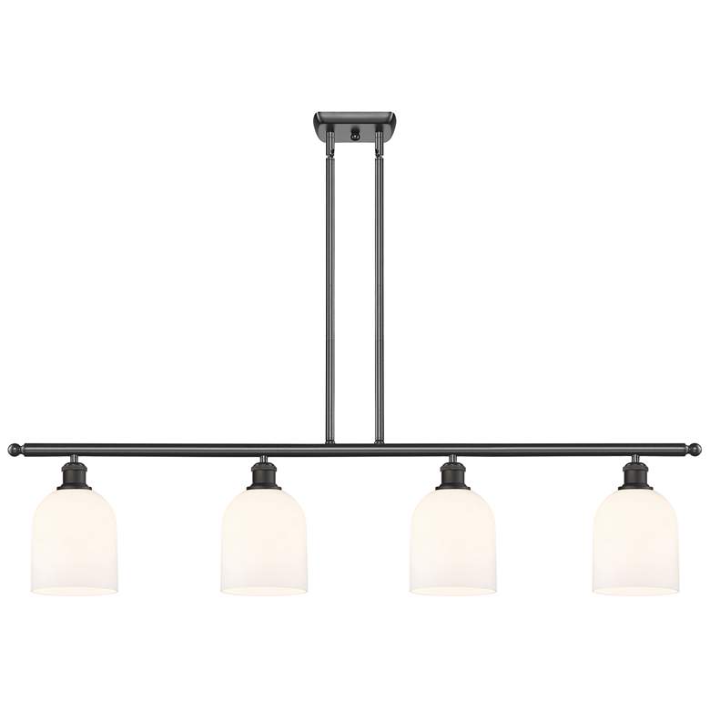 Image 1 Bella 48"W 4-Light Oiled Bronze Stem Island Light w/ Gloss White Shade