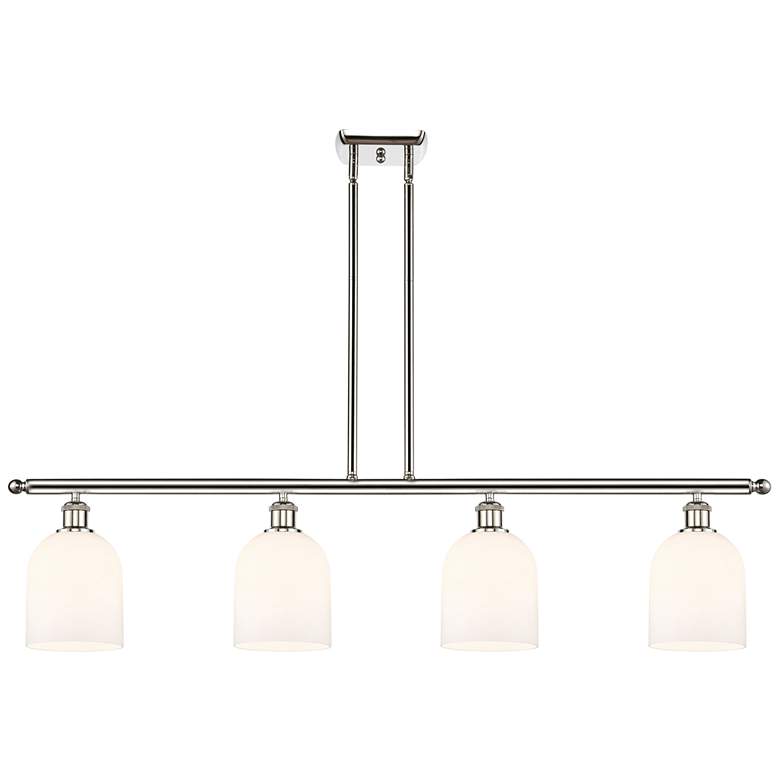 Image 1 Bella 48"W 4-Light Polished Nickel Stem Island Light w/ Gloss White Sh