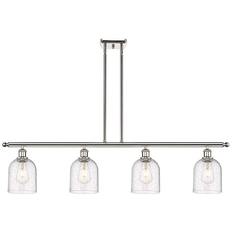Image 1 Bella 48"W 4-Light Polished Nickel Stem Island Light w/ Seedy Shade
