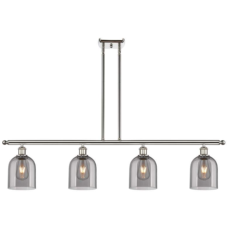 Image 1 Bella 48"W 4-Light Polished Nickel Stem Island Light w/ Smoke Shade