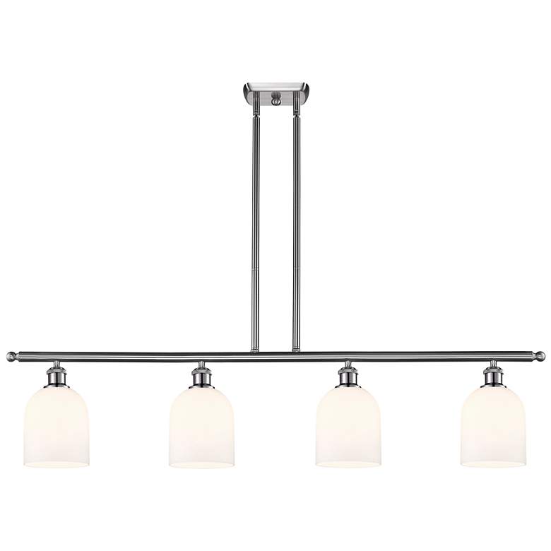 Image 1 Bella 48"W 4-Light Satin Nickel Stem Island Light w/ Gloss White Shade