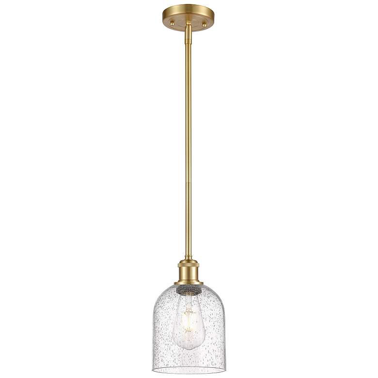 Image 1 Bella 5 1/2" Wide Satin Gold Mini Pendant with Seedy Shade