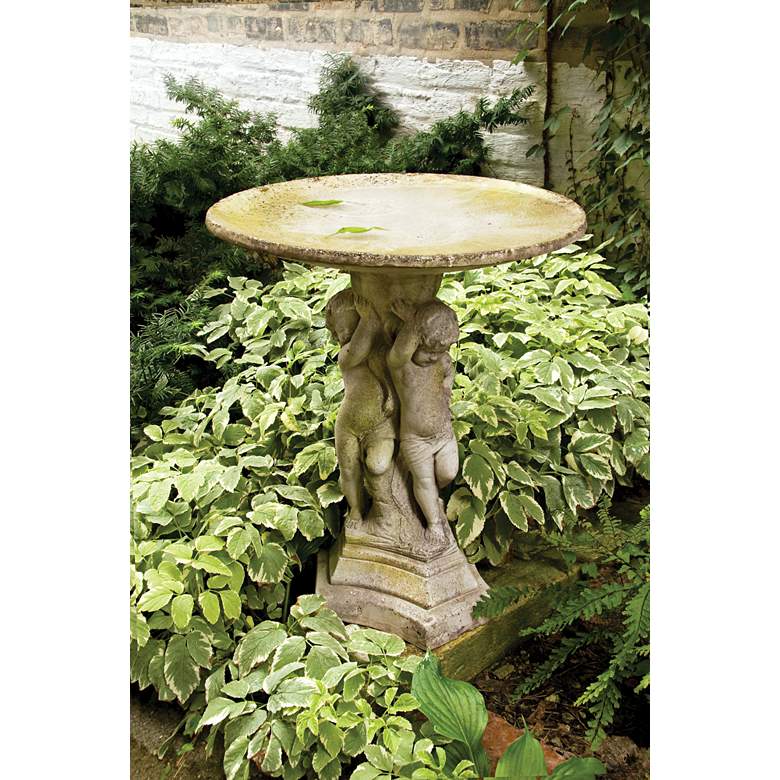 Image 1 Bella Bimmbi 22 inch High White Moss Cherubs Outdoor Bird Bath