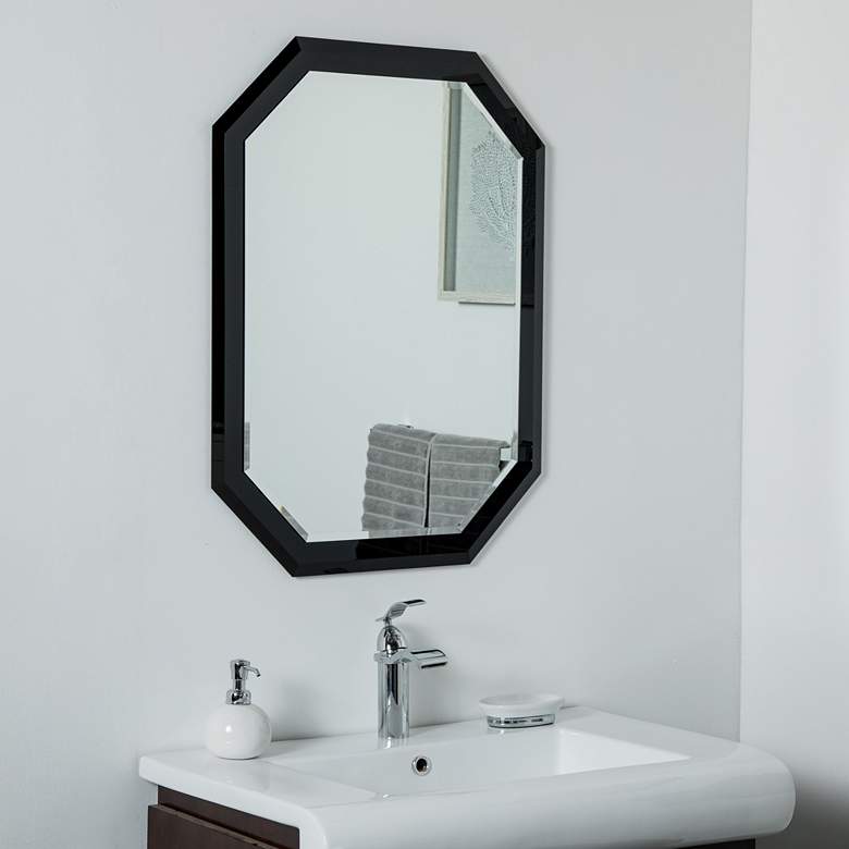 Image 1 Bella Black 23 1/2 inch x 31 1/2 inch Octagon Frameless Wall Mirror