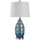Bella Blue Ribbed Glass Table Lamp with White Shade