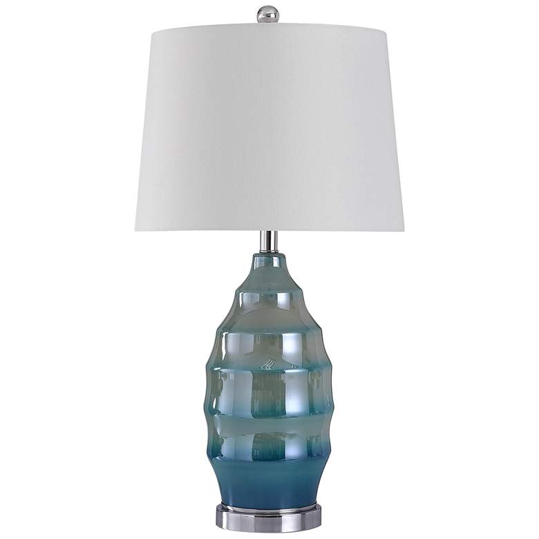 Image 1 Bella Blue Ribbed Glass Table Lamp with White Shade