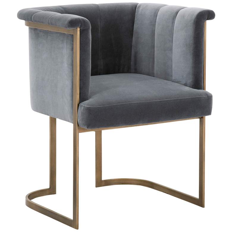 Image 1 Bella Blush Gray Velvet and Brass Tufted Dining Chair