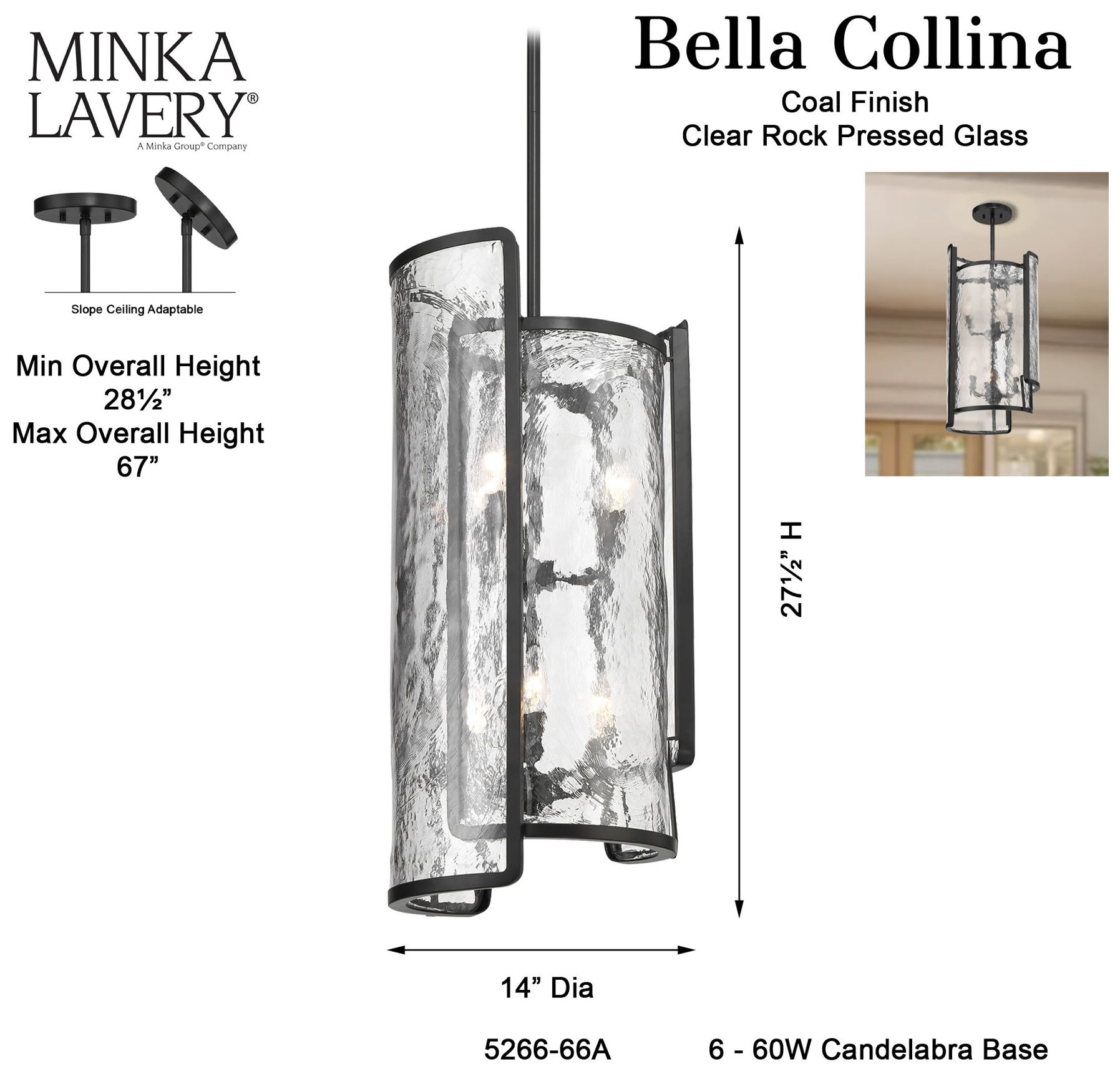 Bella Collina 14" Wide Coal Black 6-Light Pendant