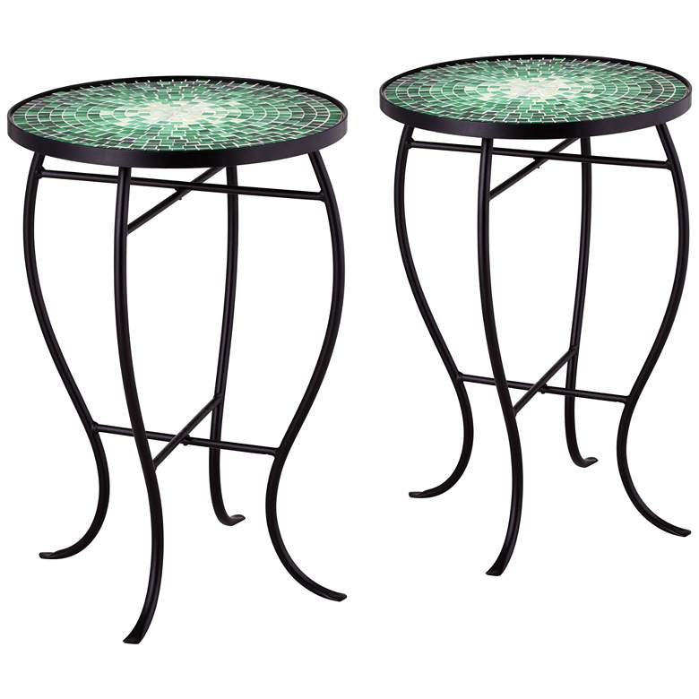 Image 1 Bella Green Mosaic Outdoor Accent Tables Set of 2