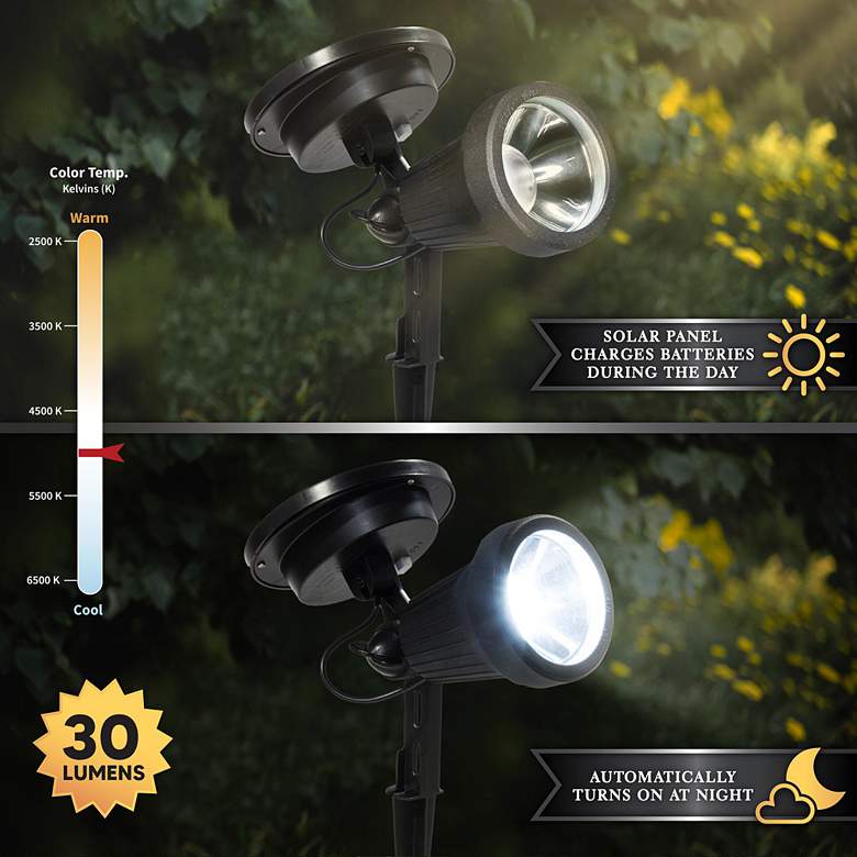 Image 3 Bellagio 10 3/4" High Black Solar Powered LED Landscape Spotlight more views