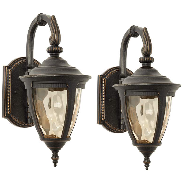 Image 1 Bellagio 13 1/2 inch High Bronze Downbridge Outdoor Wall Lights Set of 2