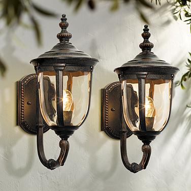 Bellagio 16 1/2" High Bronze Upbridge Arm Outdoor Wall Light Set of 2