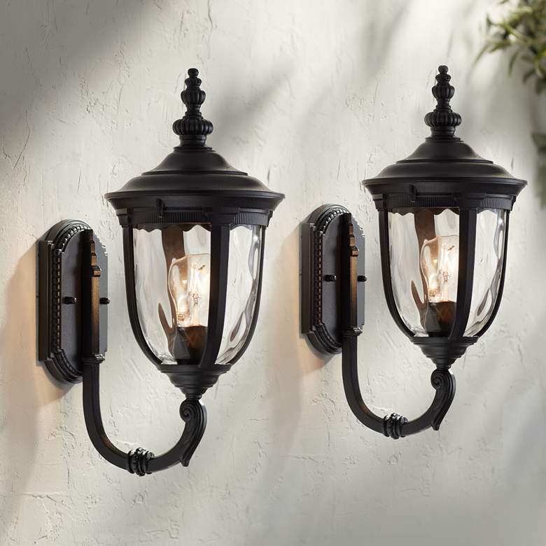 Image 1 Bellagio 16 1/2" High Black Upbridge Arm Outdoor Wall Light Set of 2