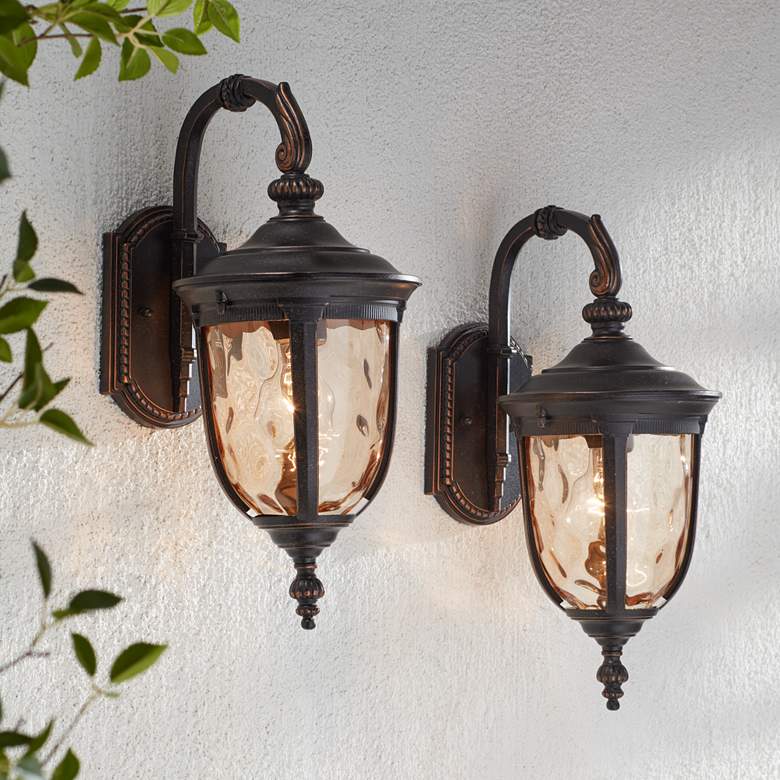 Image 1 Bellagio 16 1/2 inch High Bronze Downbridge Outdoor Wall Light Set of 2