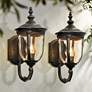 1_Bellagio 16 1/2" High Bronze Upbridge Arm Outdoor Wall Light Set of 2