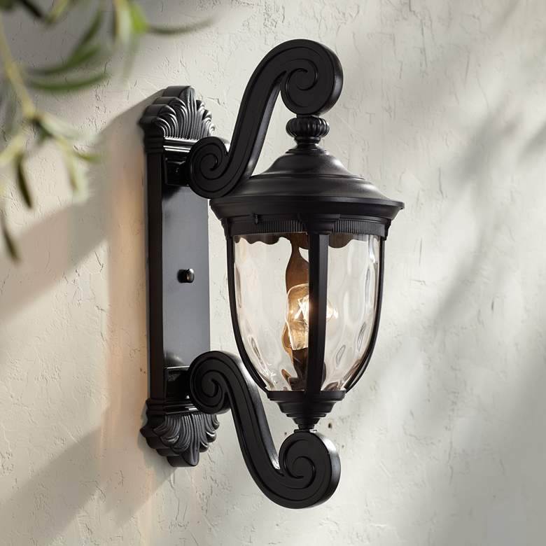 Bellagio 24&quot; High Black Dual Scroll Arm Outdoor Wall Light