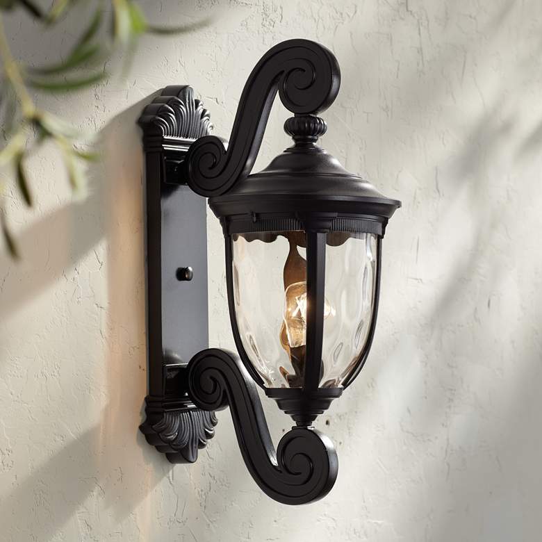 Image 1 Bellagio 24 inch High Black Dual Scroll Arm Outdoor Wall Light