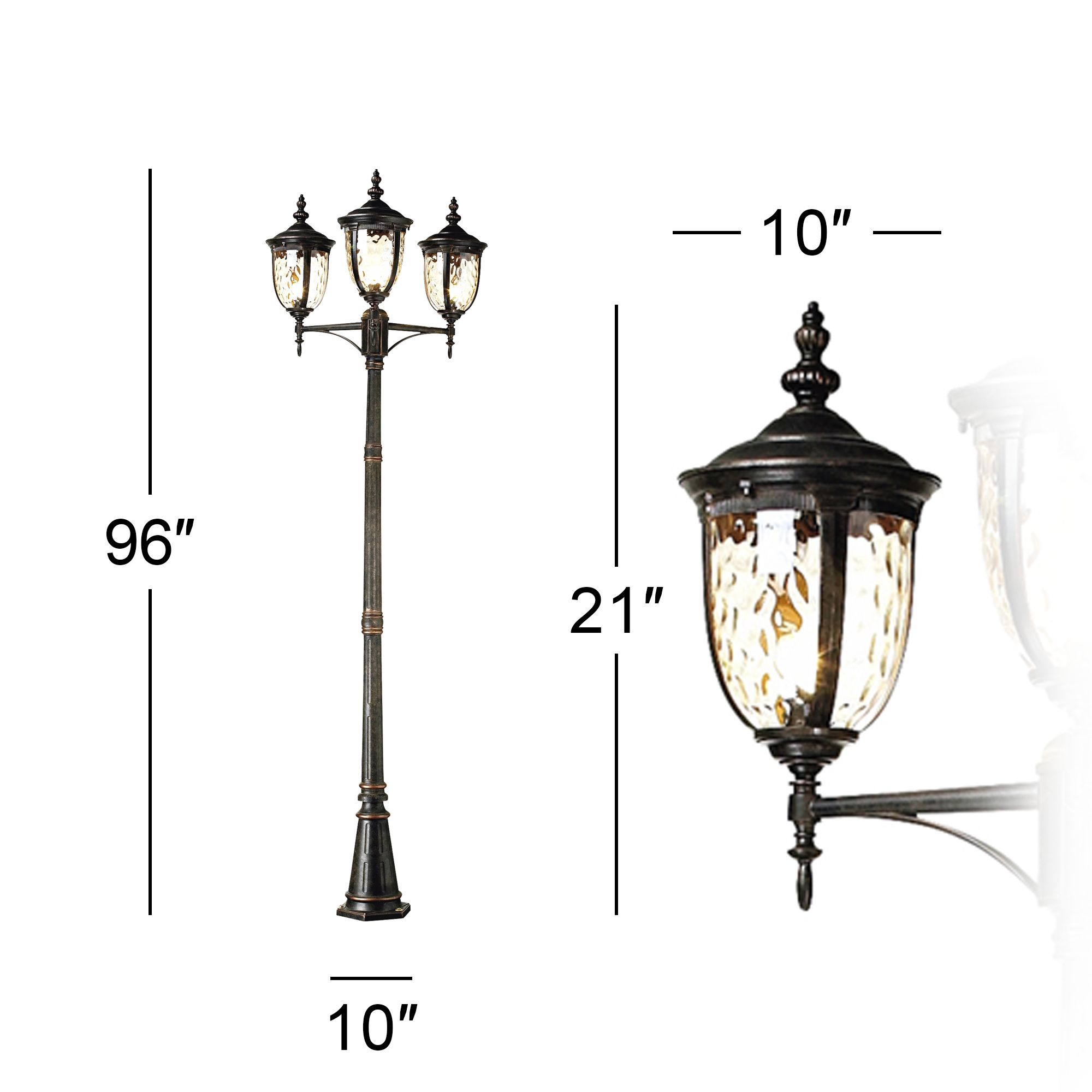 Image 7 Bellagio 96" High Bronze Outdoor 3-Light Street Lantern more views