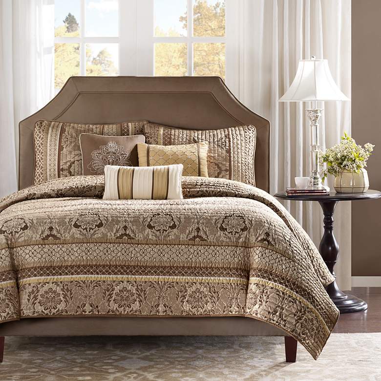 Image 2 Bellagio Brown and Gold Full/Queen 6-Piece Coverlet Set