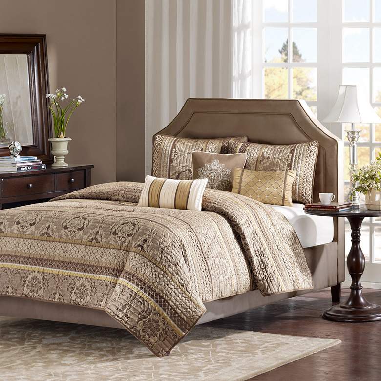 Image 1 Bellagio Brown and Gold Full/Queen 6-Piece Coverlet Set