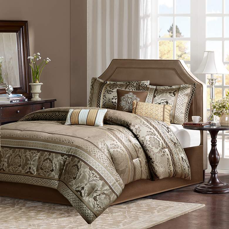 Image 2 Bellagio Brown and Gold Queen 7-Piece Comforter Set
