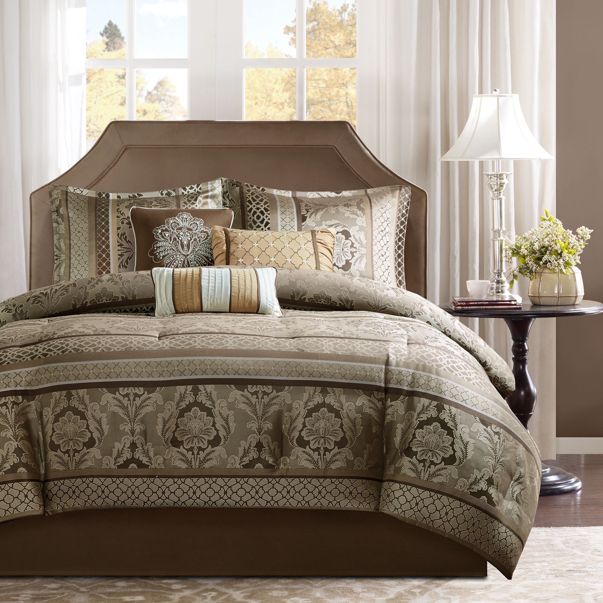 Bellagio Brown and Gold 7-Piece Comforter Set - #93N12 | Lamps Plus