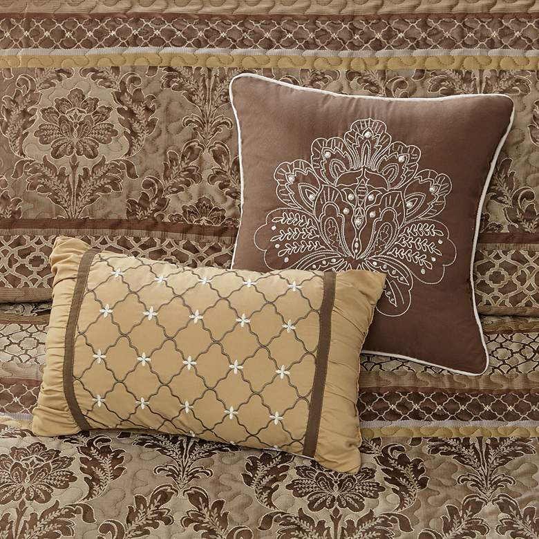 Image 3 Bellagio Brown and Gold Striped Queen 5-Piece Bedspread Set more views