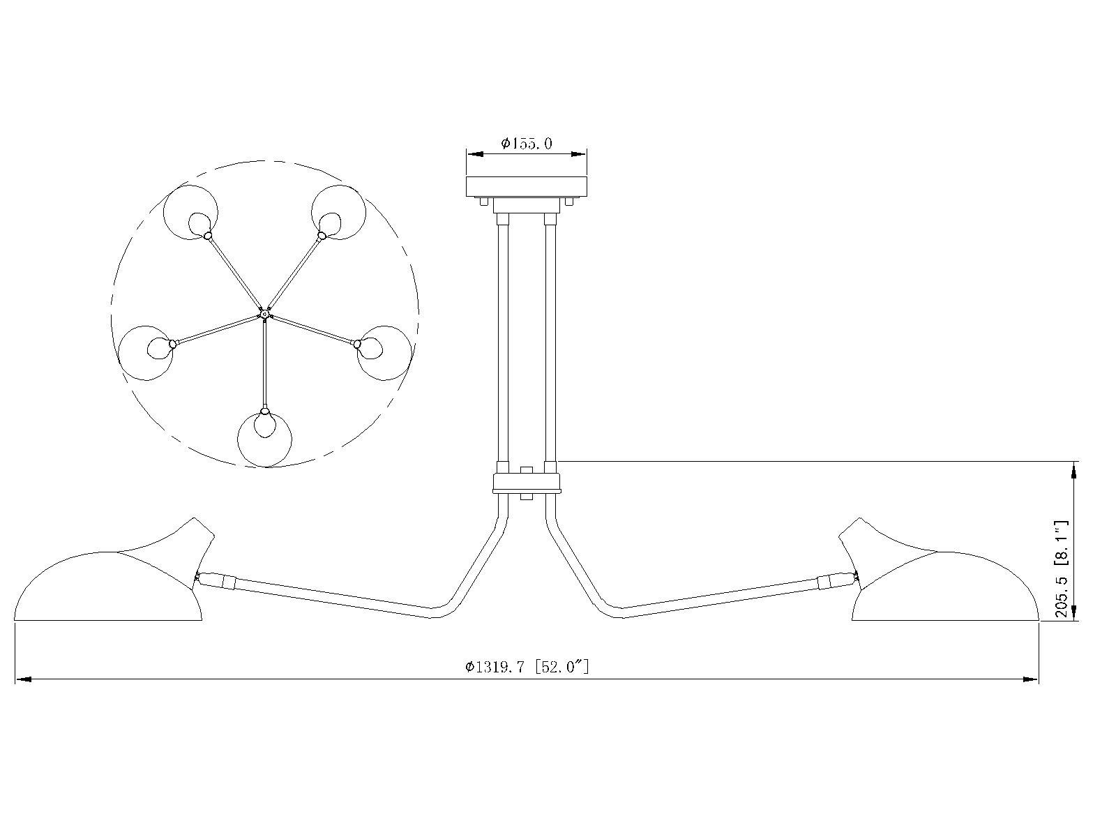 Bellamy 52" Wide Matte Black 5-Light Ceiling Light in scene