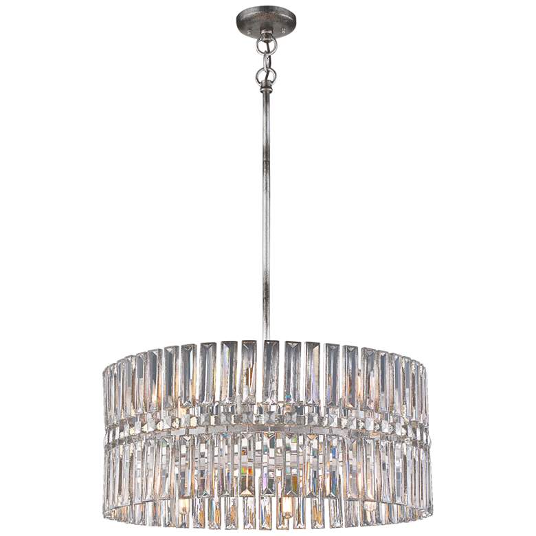 Image 2 Belle Aurore 26 1/4 inchW Silver Leaf Crystal Drum Pendant Light