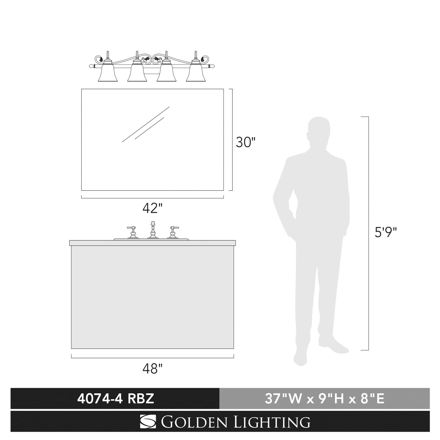 Belle Meade 37" Wide Rubbed Bronze 4-Light Bath Light in scene
