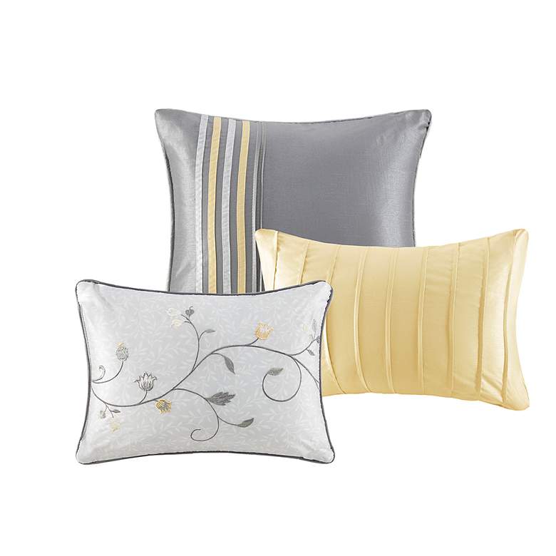 Image 3 Belle Yellow Gray Striped 7-Piece Queen Comforter Bed Set more views