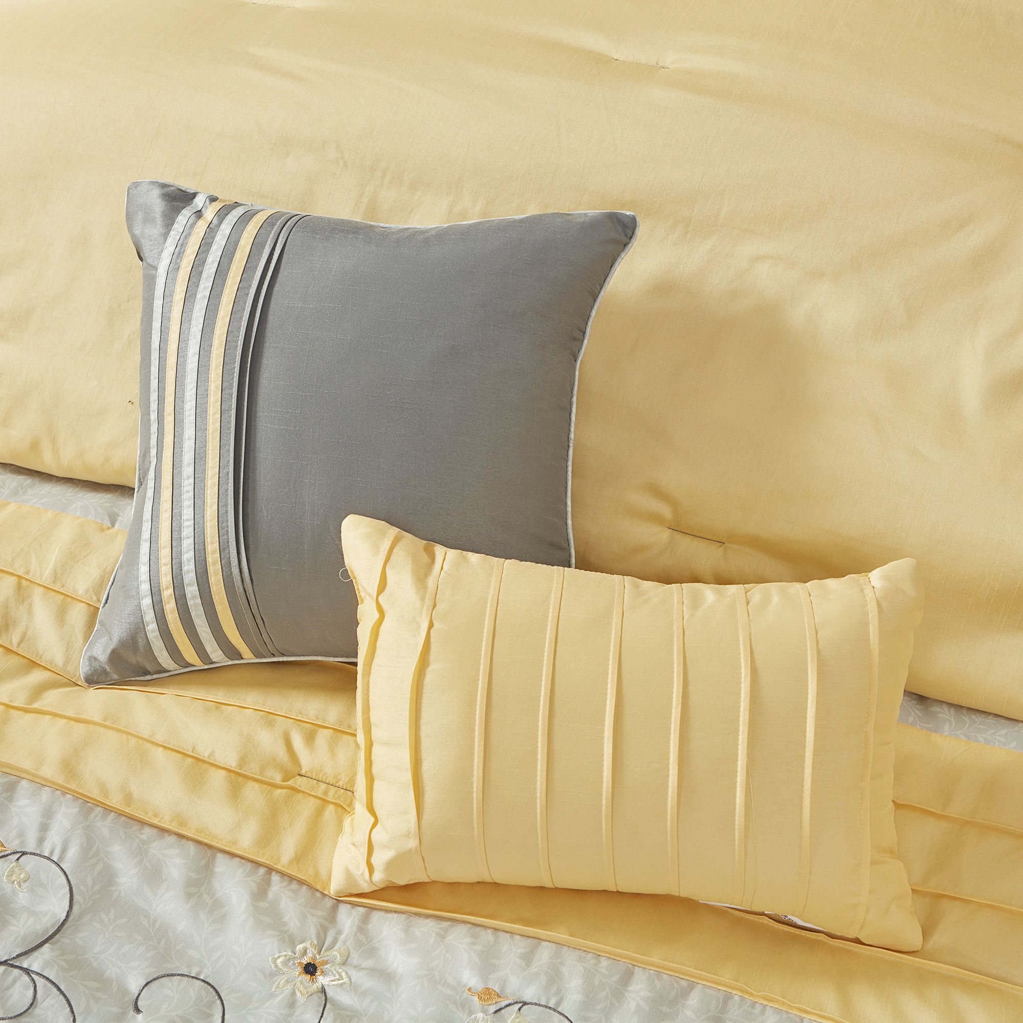 Belle Yellow Gray Striped 7-Piece Queen Comforter Bed Set