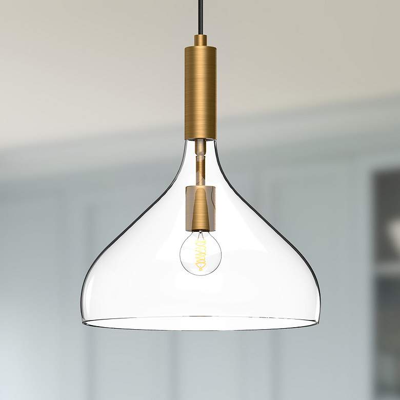 Image 1 Belleview 12" Wide Aged Gold and Clear Glass Mini Pendant