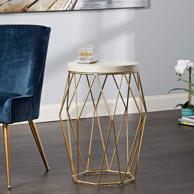 Image 1 Bellewood Gold Open Basket with Faux Marble Top Accent Table