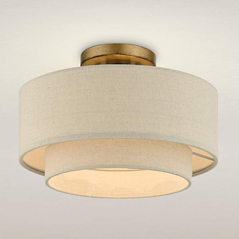 Image 2 Bellingham 13" Wide Antique Gold Leaf Ceiling Light