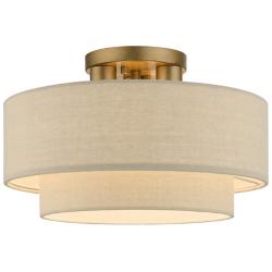 Bellingham 15"W Antique Gold Leaf Double Drum Ceiling Light