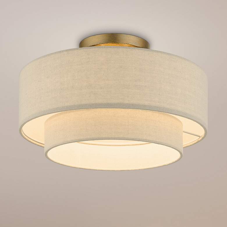 Image 1 Bellingham 15"W Antique Gold Leaf Double Drum Ceiling Light